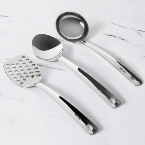 Meyer Stainless Steel Kitchen Tools Set 3 Pieces - Slotted Turne 33cm, Serving Spoon 32cm, Ladle, 30cm | Kitchen Utensils Set | Kitchen Accessories Items, Silver